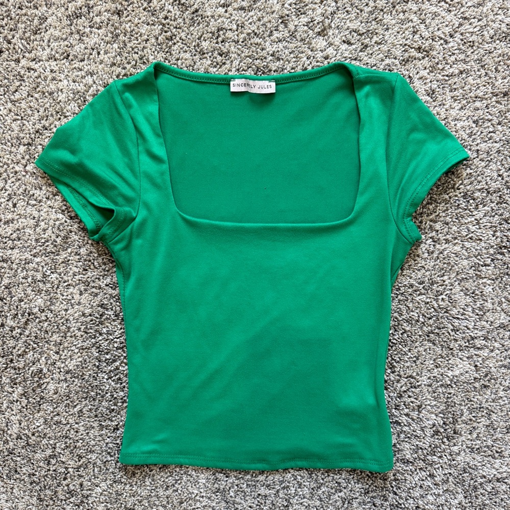 Green Square Neck Women Top